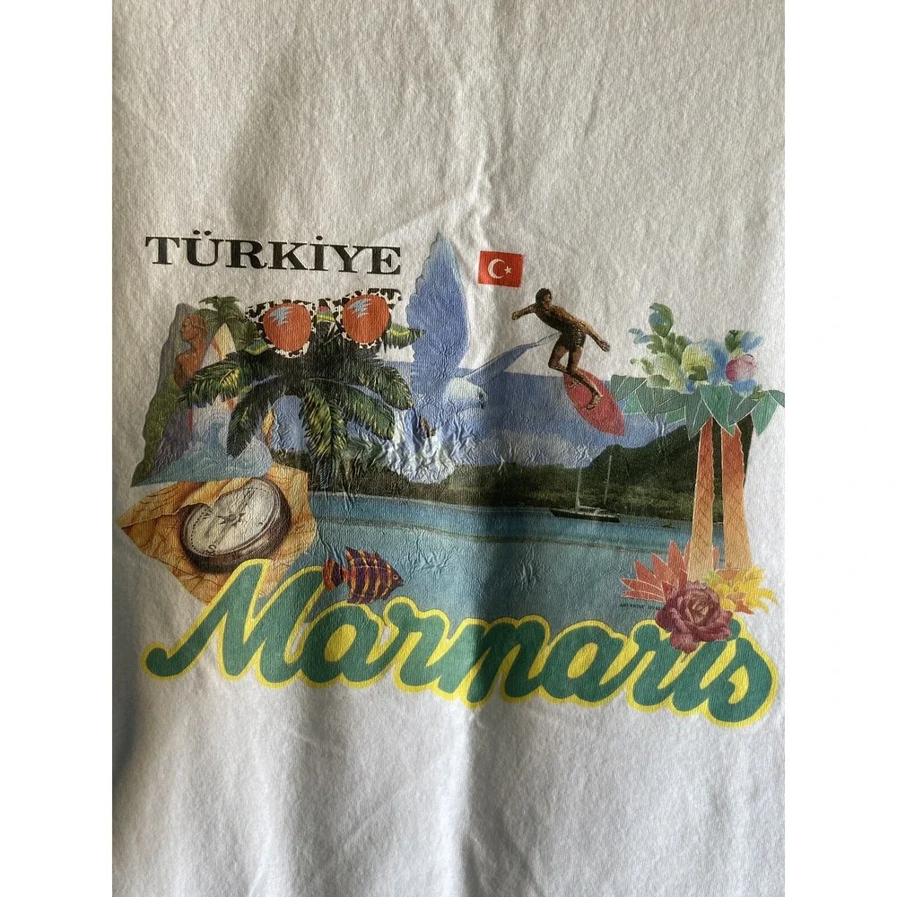 Bugle Boy Men's Shirt XL  White Turkey Marmaris Crew Neck Surfing Beach 2160